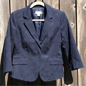 Loft one button navy brocade cropped blazer size 4